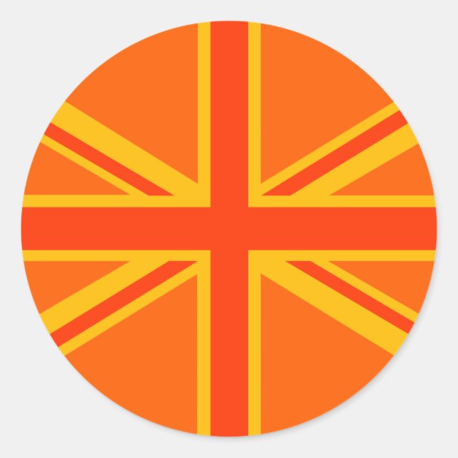 Bold Orange Union Jack British Flag Swag Runder Aufkleber (Vorderseite)