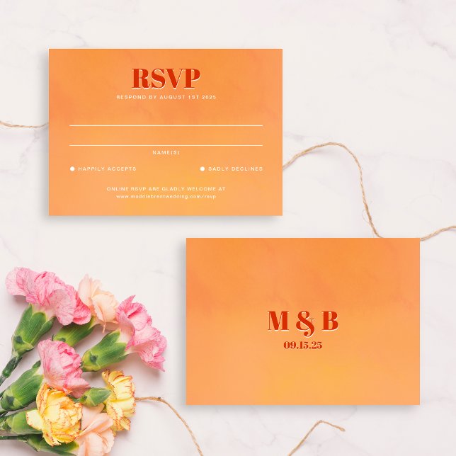 Bold Orange Watercolor Sunset Monogram Wedding RSVP Karte (Von Creator hochgeladen)