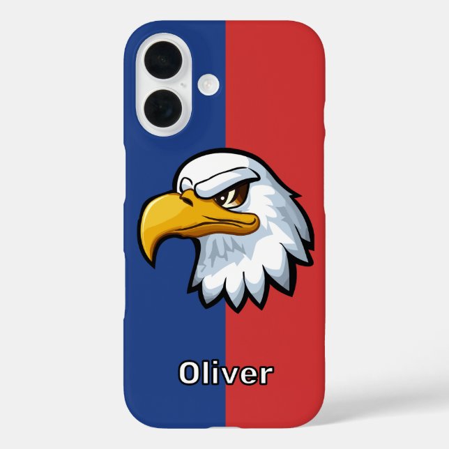 Bold Patriotic Cartoon Eagle Personalisiert iPhone 16 Hülle (Rückseite)