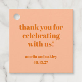 Bold Peach Orange Retro Custom Wedding Vielen Dank Geschenkanhänger
