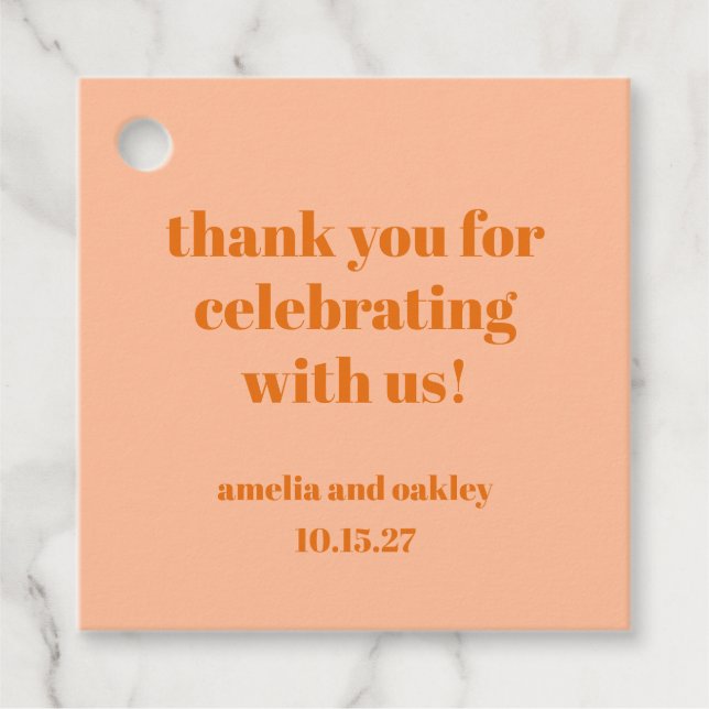 Bold Peach Orange Retro Custom Wedding Vielen Dank Geschenkanhänger (Vorderseite)