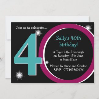 Bold Pink & Aquamarin 40. Geburtstag Party Einladung