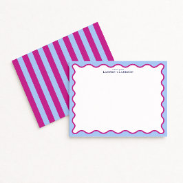 Bold Pink & Blue Striped Wavy Frame Note Card Einladung