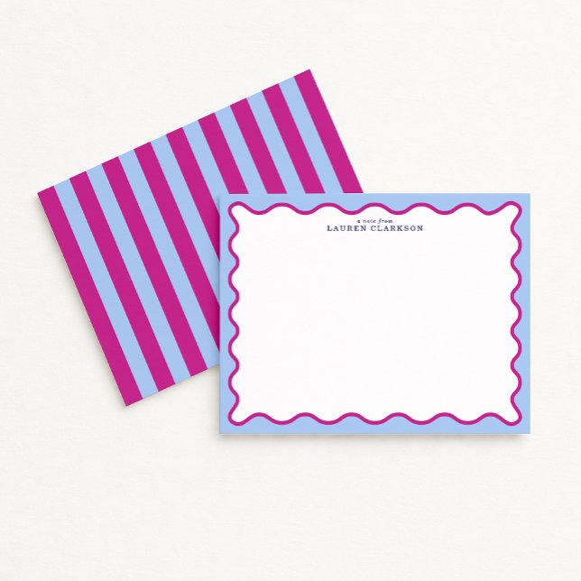 Bold Pink & Blue Striped Wavy Frame Note Card Einladung (Von Creator hochgeladen)