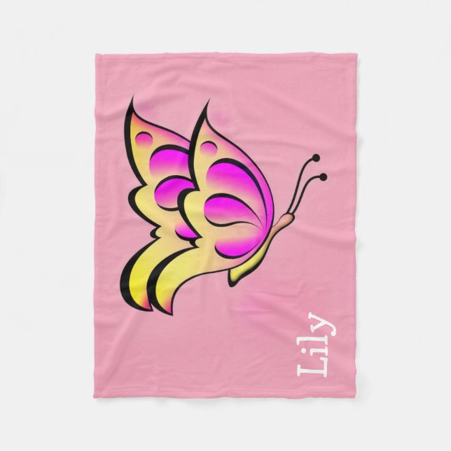  Bold pink butterfly - personalized  Fleecedecke (Vorderseite)
