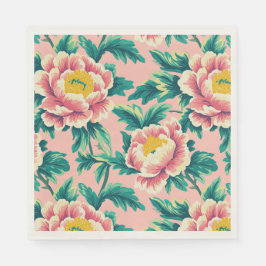 Bold Pink Chinoiserie Floral Paper Napkin Serviette