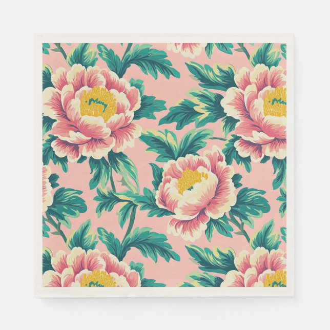 Bold Pink Chinoiserie Floral Paper Napkin Serviette (Vorderseite)