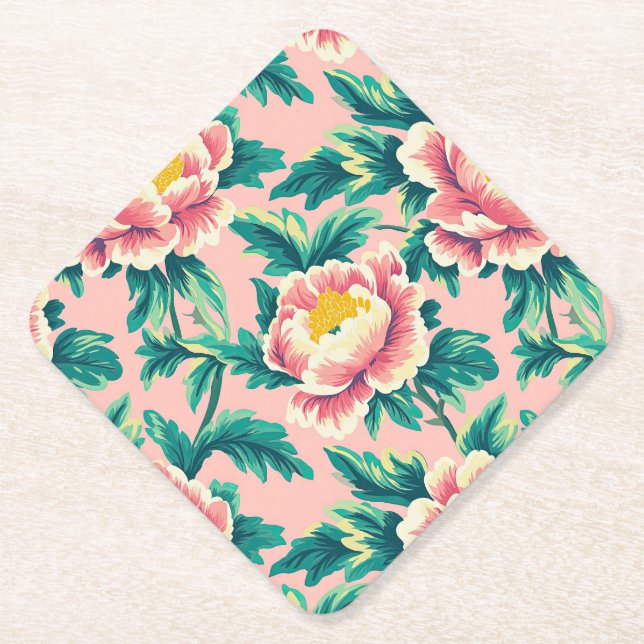 Bold Pink Chinoiserie Floral Paper Napkin Untersetzer (Vorderseite)