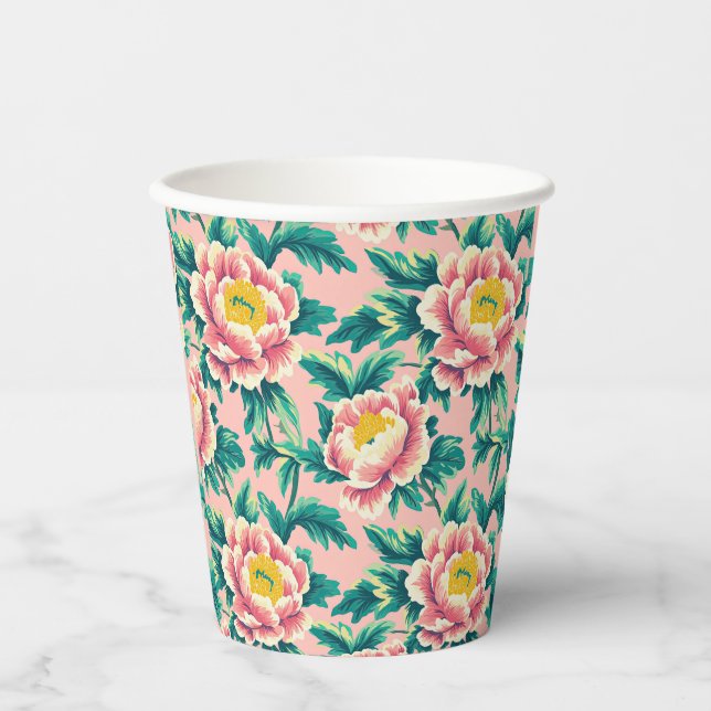 Bold Pink Chinoiserie Floral Pappbecher (Vorderseite)