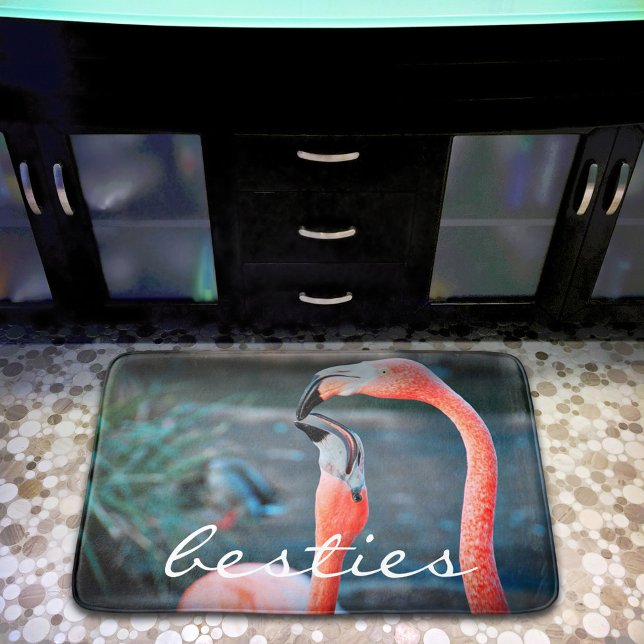 Bold Pink Flamingo Besties Friends Foto Niedlicher Badematte (Von Creator hochgeladen)
