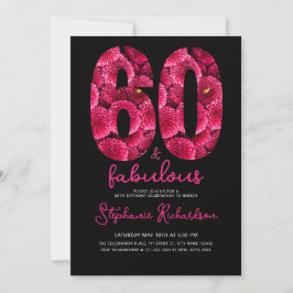 Bold Pink Floral 60 and Fabulous Birthday Party Einladung