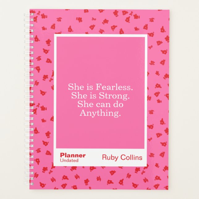 Bold Pink Floral Inspirational Quote Planer (Vorderseite)