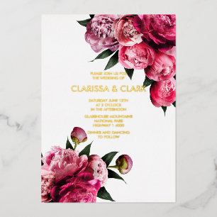 Bold Pink Modern Peony Blume Chic Wedding Folieneinladung