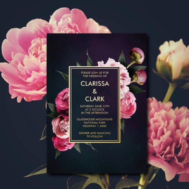 Bold Pink Moody Peony Blume Chic Wedding Folieneinladung (Von Creator hochgeladen)