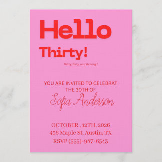 Bold Pink Red 30th Birthday Invite Einladung