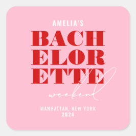 Bold Pink & Red Bachelorette Weekend Quadratischer Aufkleber
