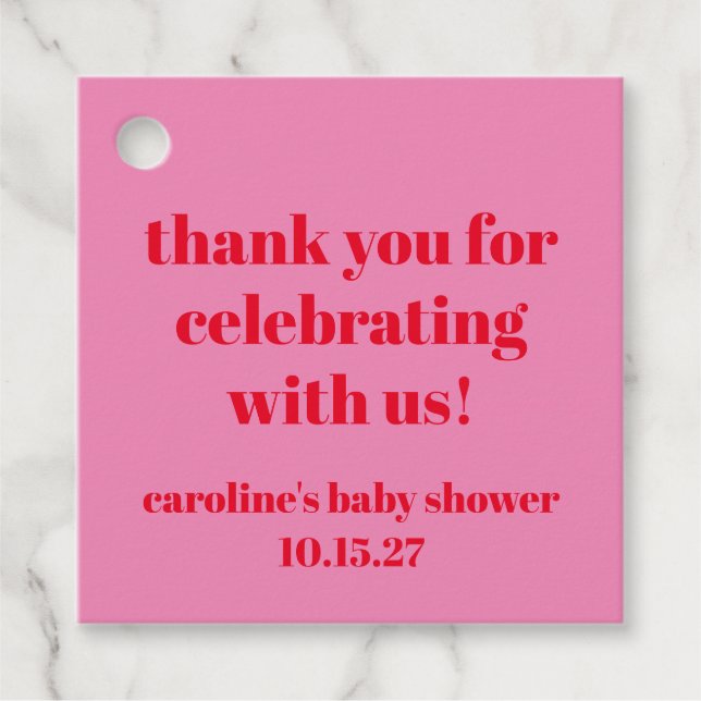 Bold Pink Red Custom Baby Dusche Danke Geschenkanhänger (Vorderseite)