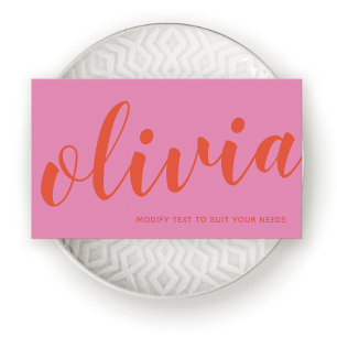 Bold Pink Red Handwriting Script Calligraphy Visitenkarte