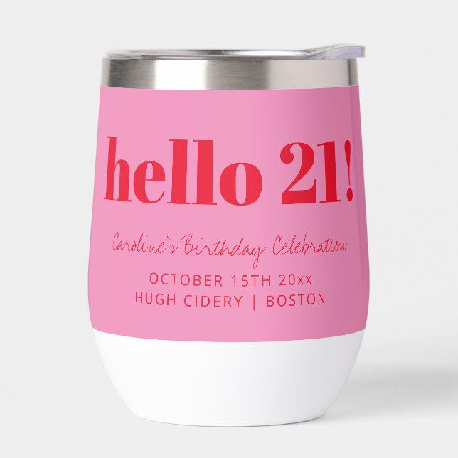Bold Pink Red Modern 21st Birthday Custom  (Gauche)