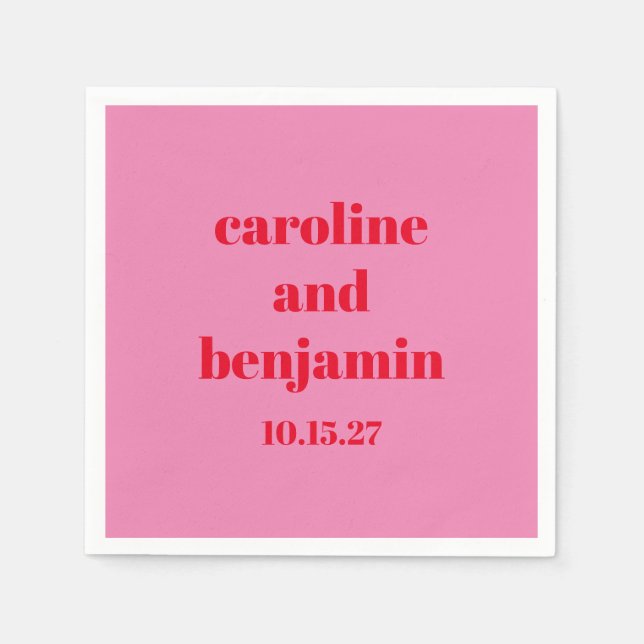 Bold Pink Red Modern Wedding Personalisiert Serviette (Vorderseite)