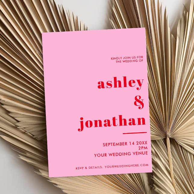 Bold Pink Red Typografy Modern Wedding Einladung (Von Creator hochgeladen)