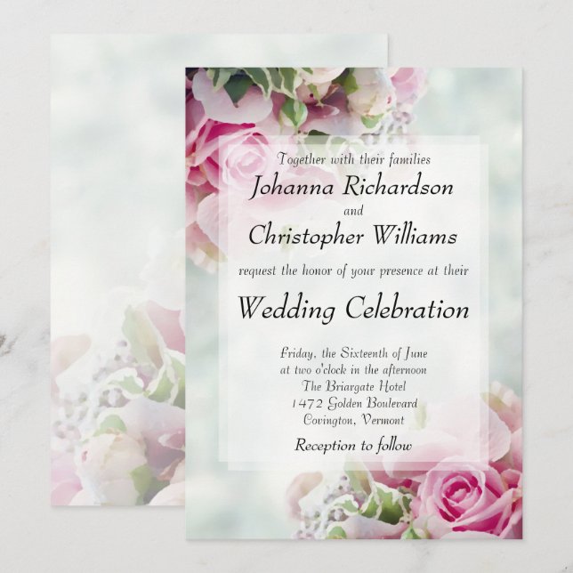 Bold Pink Roses Chic Floral Wedding Einladung (Vorne/Hinten)
