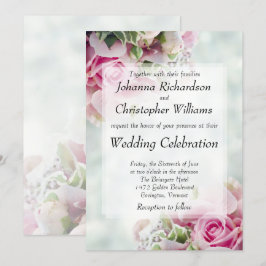 Bold Pink Roses Chic Floral Wedding Einladung