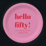 Bold Pink und Red Modern 50. Geburtstag Custom Pappteller<br><div class="desc">Fett Typografie Pink und Rot Moderne 50. Geburtstag Custom Paper Teller</div>
