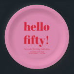 Bold Pink und Red Modern 50. Geburtstag Custom Pappteller<br><div class="desc">Fett Typografie Pink und Rot Moderne 50. Geburtstag Custom Paper Teller</div>