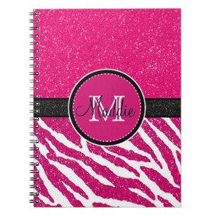 BOLD PINK ZEBRA STREIFEN NAME PINK GLITZER NOTIZBLOCK