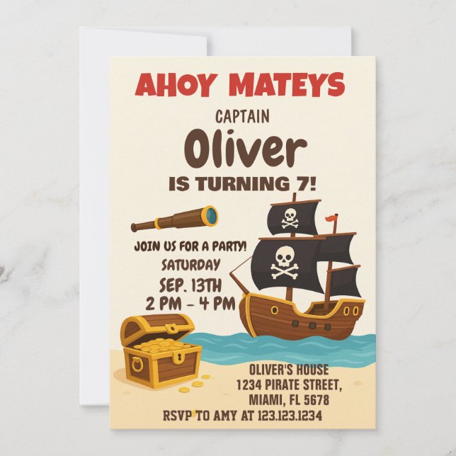 Bold Pirate Adventure Anniversaire Invitation (Devant)