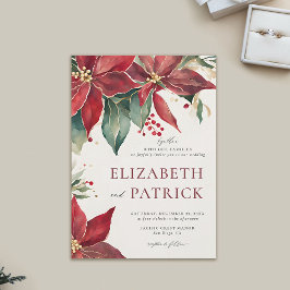 Bold Poinsettia Elegante Weihnachts-Winterhochzeit Einladung
