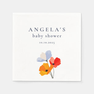 Bold Poppy Floral Baby Shower Napkins Serviette