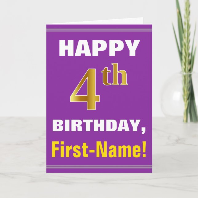 Bold, Purple, Faux Gold 4e anniversaire avec carte (Devant)