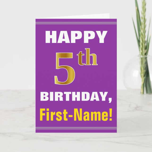 Bold, Purple, Faux Gold 5e anniversaire avec carte (Devant)