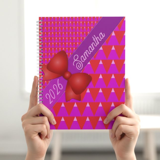 Bold Purple Orange Modern Geometric  Planer (Its cute, its customizable and has a fun triangle design in bright purple and orange.)