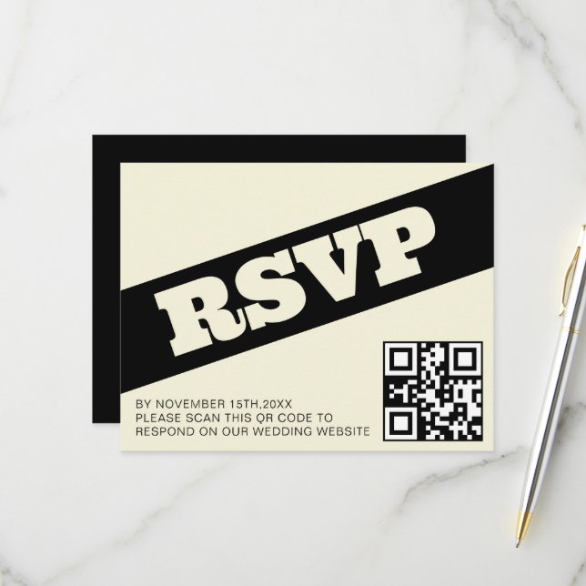 Bold QR UAWG Typografie Black Ecru Moderne Hochzei RSVP Karte (Vorderseite/Rückseite Beispiel)