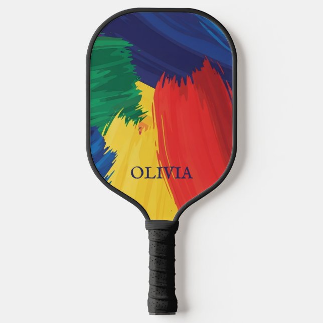 Bold Rainbow Brush Strokes Pickleball Schläger (Vorderseite)