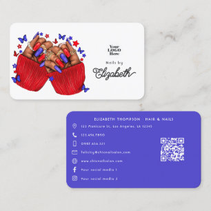 Bold Red and Blue African American Nail Salon Visitenkarte