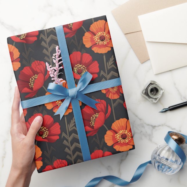 Bold Red and Orange Poppy Geschenkpapier (Schenken)