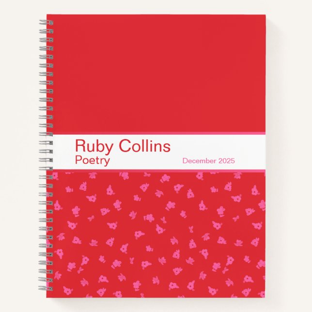 Bold Red and Pink Floral Pattern Notebook Notizbuch (Vorderseite)