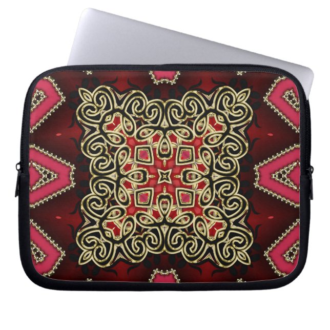 Bold Red Black Gold Geometric Celtic Laptopschutzhülle (Vorderseite)