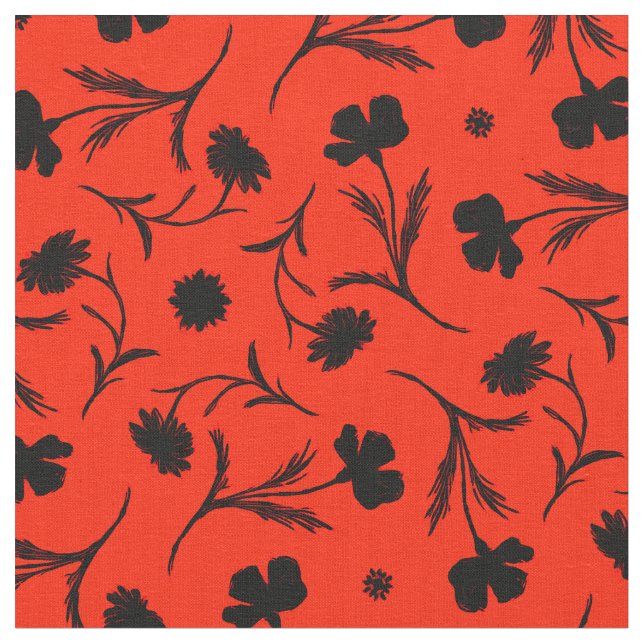 Bold Red Black Liberty Floral Pattern Klasse Chic Stoff (Nahaufnahme)