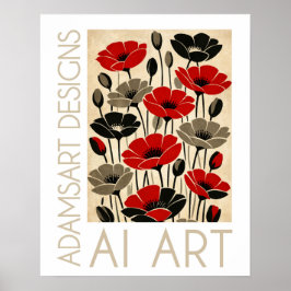 Bold Red & Black Retro Poppies Floral Poster