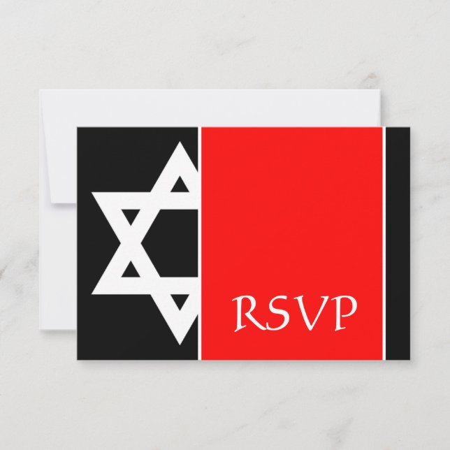 Bold Red Black Star von David Bar Mitzvah UAWG RSVP Karte (Vorderseite)