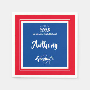 Bold Red Blue School Colors Script Abschluss Serviette