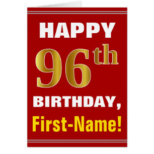 Bold, Red, Faux Gold 96th Birthday w/ Name Card
