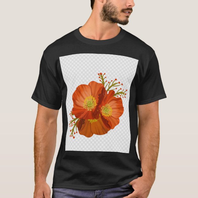 Bold Red Floral Art T - Shirt - Lebhaft handgefert (Vorderseite)