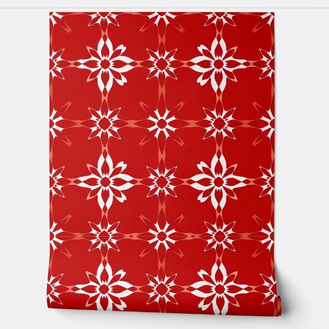 Bold Red Floral Geometric Musterdesign Tapete (Abrollen)