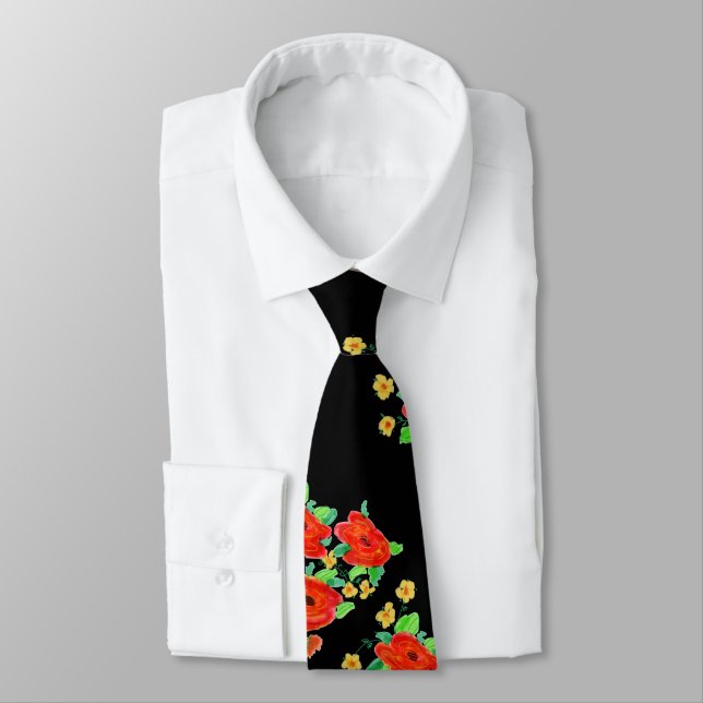 Bold Red Floral Necktie Krawatte (Gebunden)